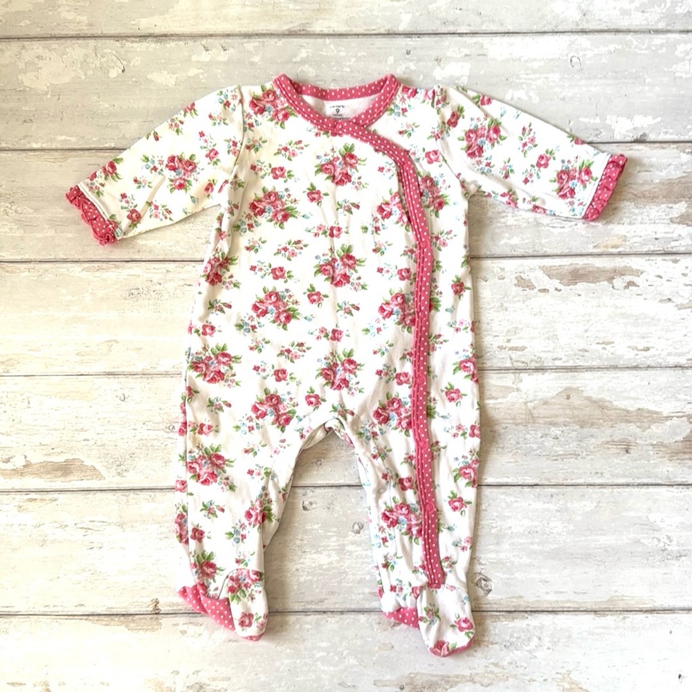 Carters 9m Baby Girl Floral Footie Sleeper One Piece Pink Flowers 100% Cotton